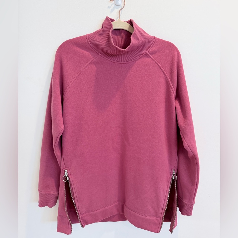Athleta Cozy Karma Side Zip Funnel Neck Pullover Sweatshirt in Pink, Size MT - Picture 8 of 9